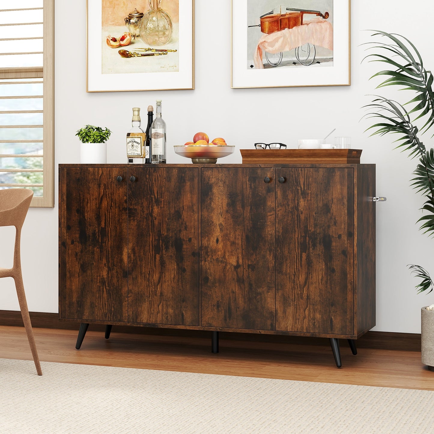 Buffet Sideboard Mid Century Modern Storage Cabinet with Adjustable Shelves, Rustic Brown Sideboards Cabinets & Buffets at Gallery Canada