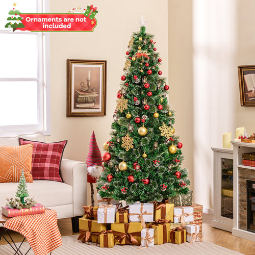 5/6/7 Feet Artificial Christmas Tree with Red Berries and Kerosene Lamps-7 ft, Green