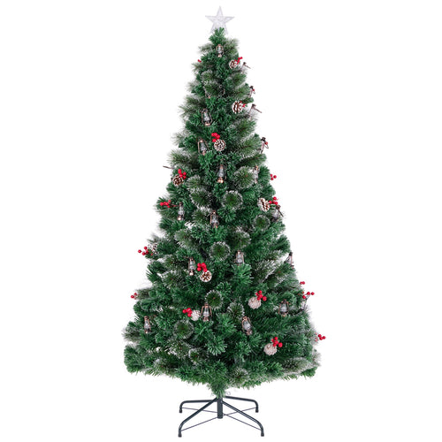 5/6/7 Feet Artificial Christmas Tree with Red Berries and Kerosene Lamps-7 ft, Green