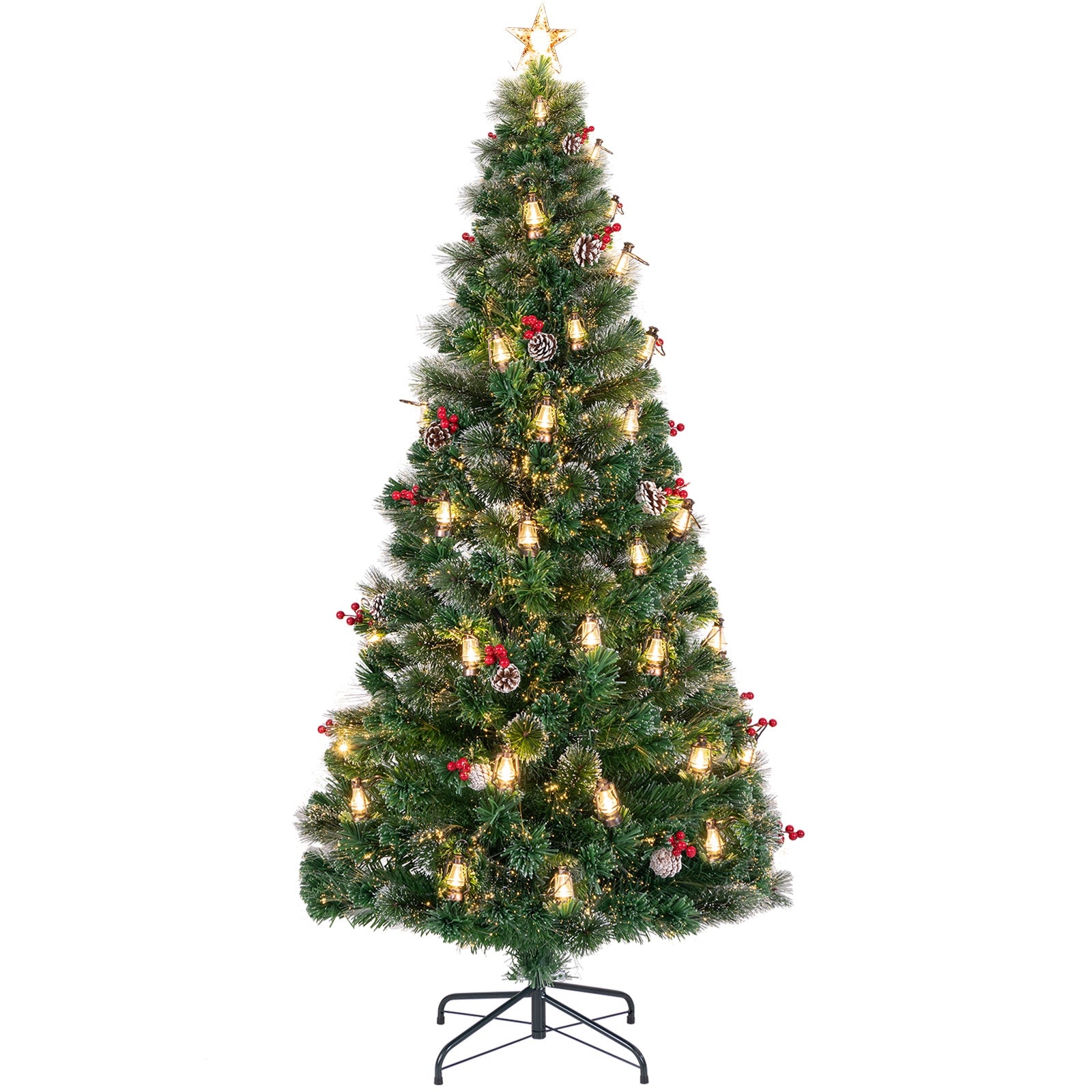5/6/7 Feet Artificial Christmas Tree with Red Berries and Kerosene Lamps-7 ft, Green Christmas Tree at Gallery Canada
