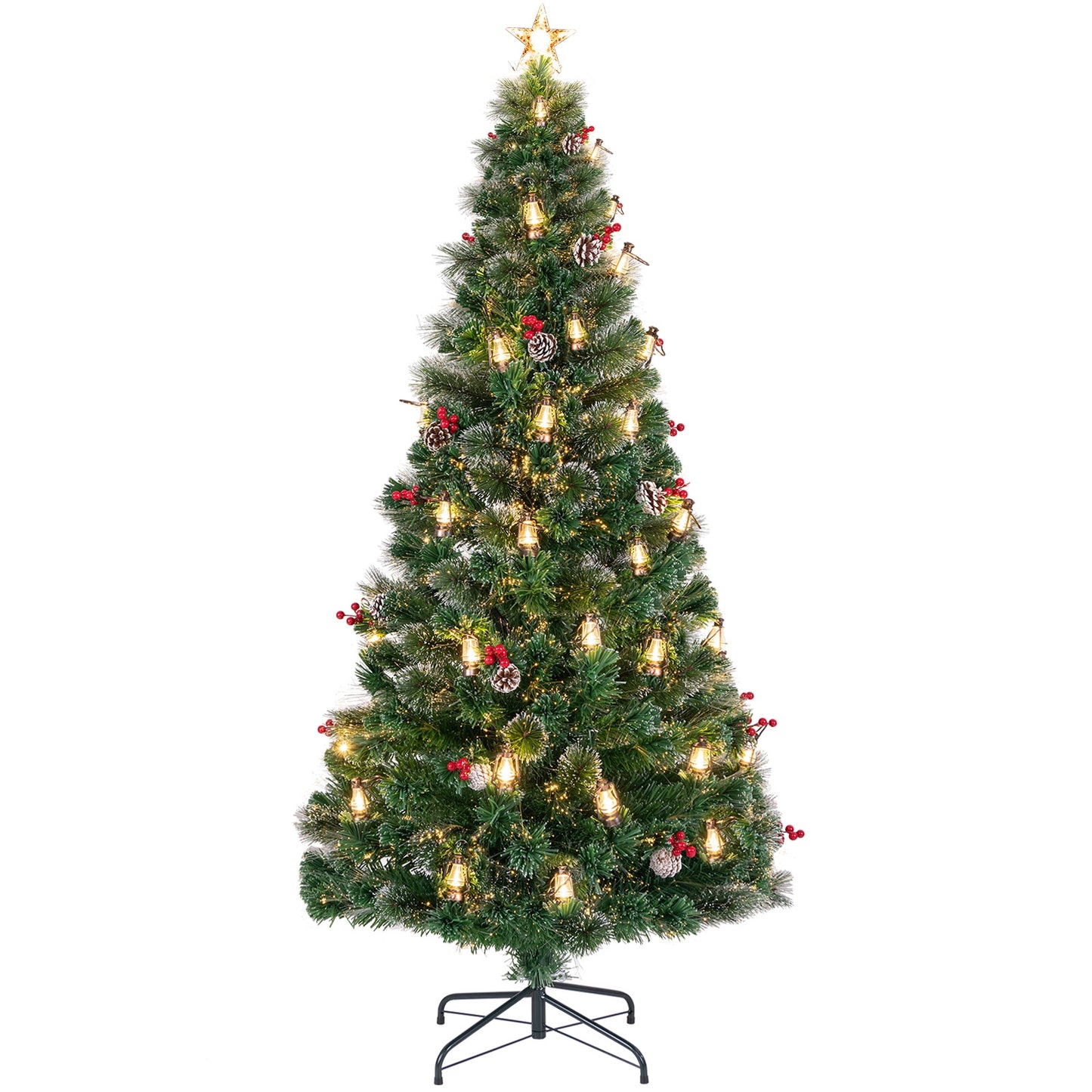 5/6/7 Feet Artificial Christmas Tree with Red Berries and Kerosene Lamps-7 ft, Green Christmas Tree at Gallery Canada