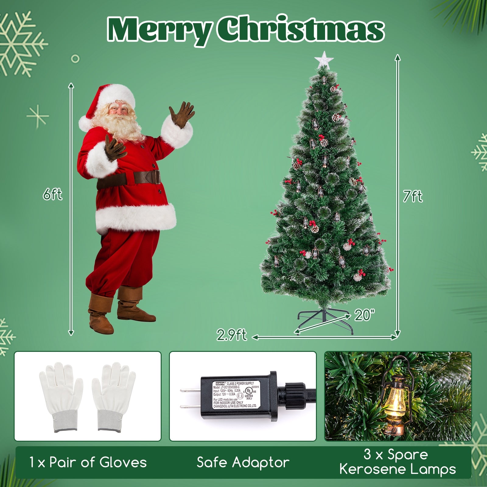 5/6/7 Feet Artificial Christmas Tree with Red Berries and Kerosene Lamps-7 ft, Green Christmas Tree at Gallery Canada