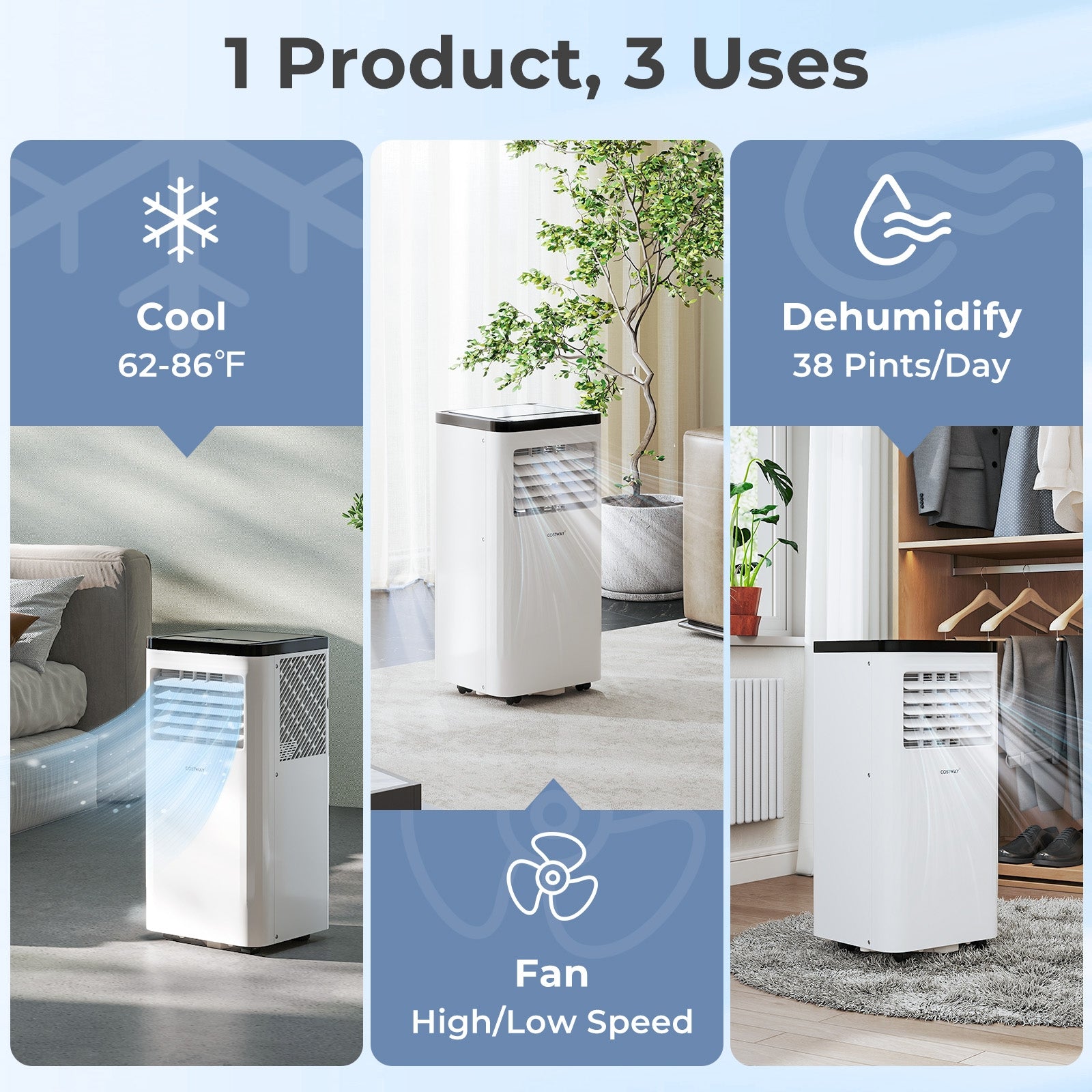 8000 BTU Portable Air Conditioner 3 in 1 Floor AC Unit, White Portable Air Conditioners at Gallery Canada