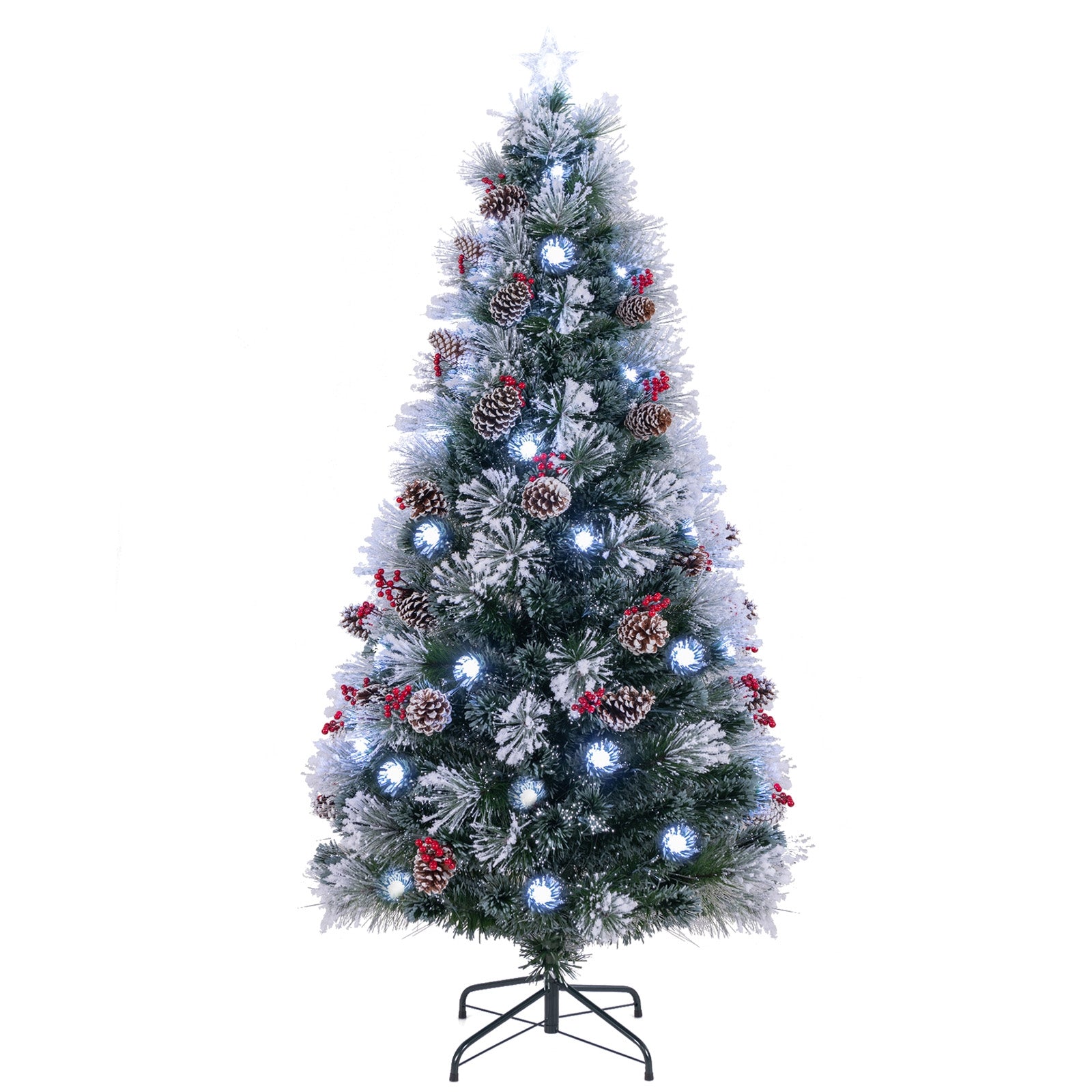 7 FT Flocked Christmas Tree with 8 Lighting Modes, Green Christmas Tree Green at Gallery Canada