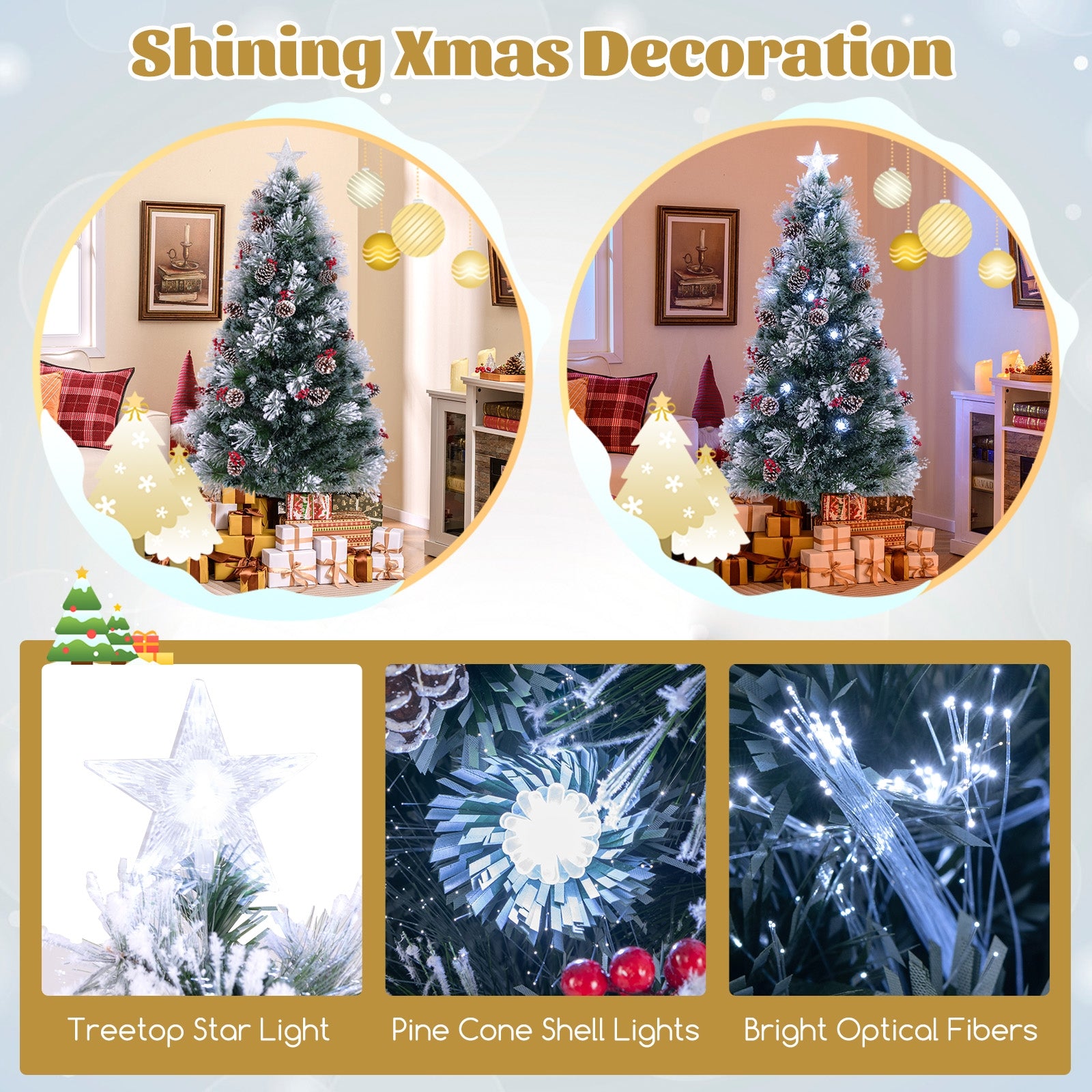 7 FT Flocked Christmas Tree with 8 Lighting Modes, Green Christmas Tree at Gallery Canada
