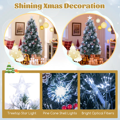7 FT Flocked Christmas Tree with 8 Lighting Modes, Green Christmas Tree at Gallery Canada