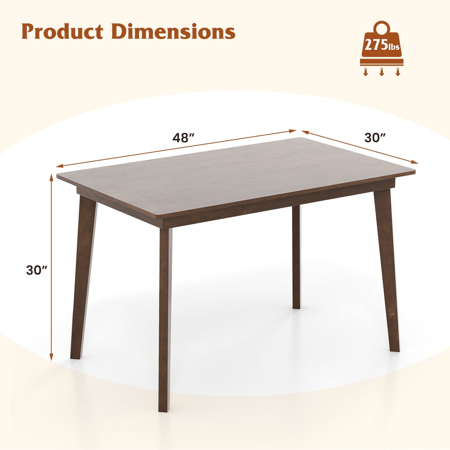 48 Inch Wooden Dining Table, For 4 People, Brown