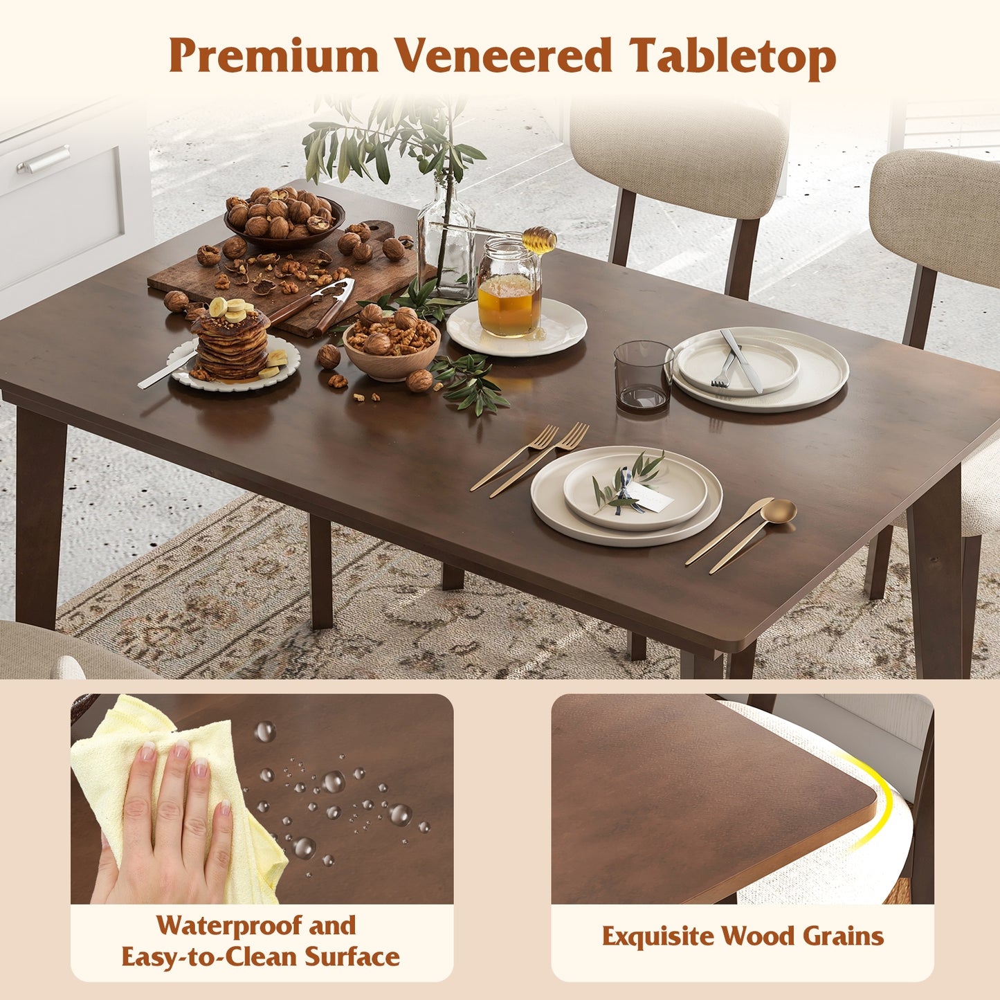 48 Inch Wooden Dining Table, For 4 People, Brown