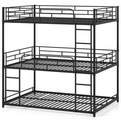 Metal Triple Bunk Bed With Safety Guardrails, 2 Ladders, Black Bunk Bed Frame Black at Gallery Canada