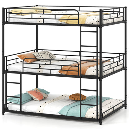 Metal Triple Bunk Bed With Safety Guardrails, 2 Ladders, Black Bunk Bed Frame at Gallery Canada