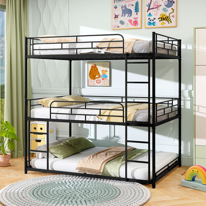 Metal Triple Bunk Bed With Safety Guardrails, 2 Ladders, Black Bunk Bed Frame at Gallery Canada