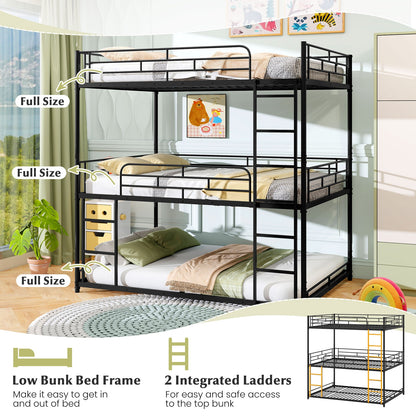 Metal Triple Bunk Bed With Safety Guardrails, 2 Ladders, Black Bunk Bed Frame at Gallery Canada