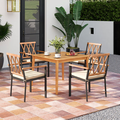 5 Piece Patio Acacia Wood Dining Set Solid Wooden Dining Furniture with Umbrella Hole, Natural Patio Dining Sets at Gallery Canada