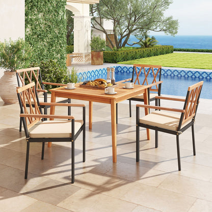 5 Piece Patio Acacia Wood Dining Set Solid Wooden Dining Furniture with Umbrella Hole, Natural Patio Dining Sets at Gallery Canada