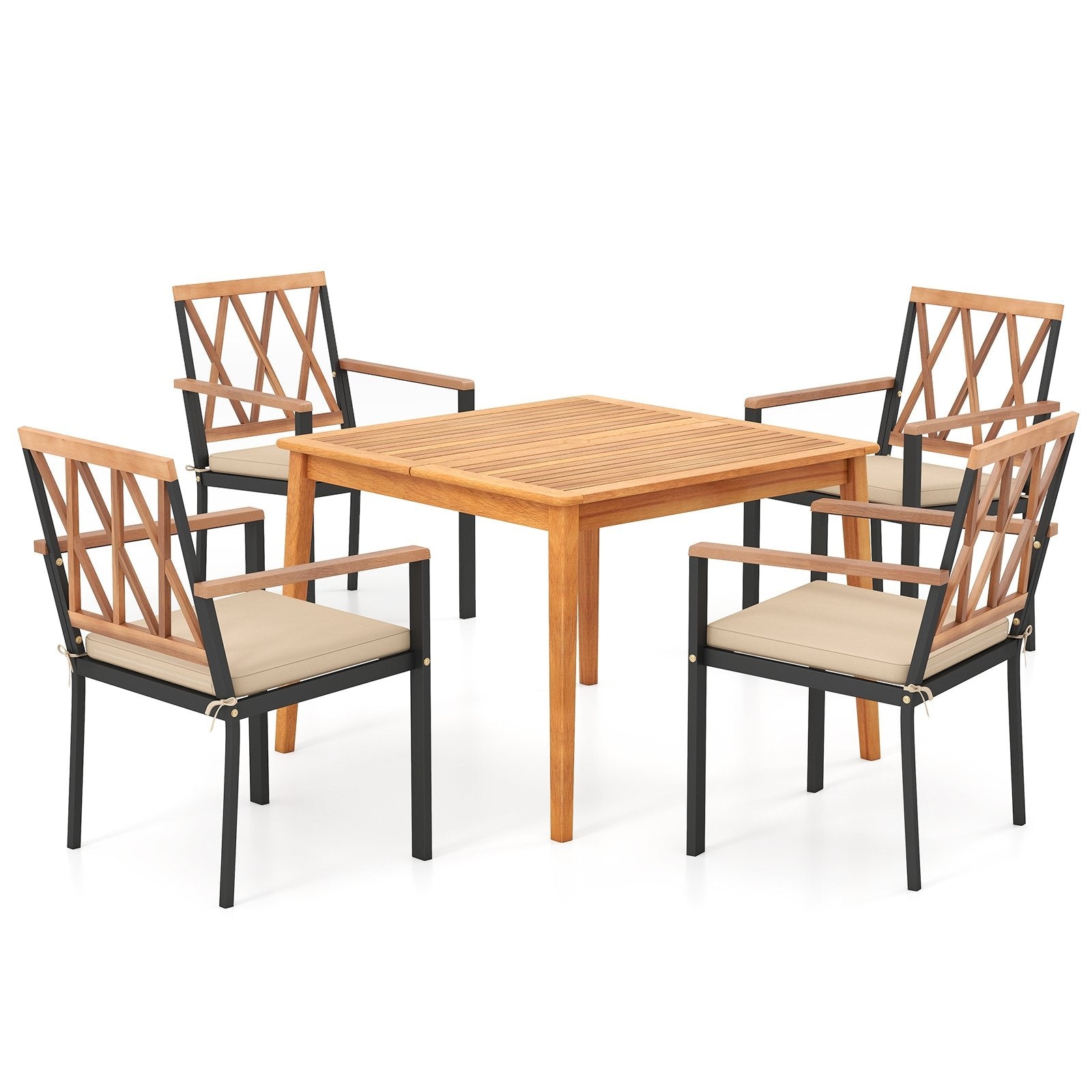 5 Piece Patio Acacia Wood Dining Set Solid Wooden Dining Furniture with Umbrella Hole, Natural Patio Dining Sets at Gallery Canada