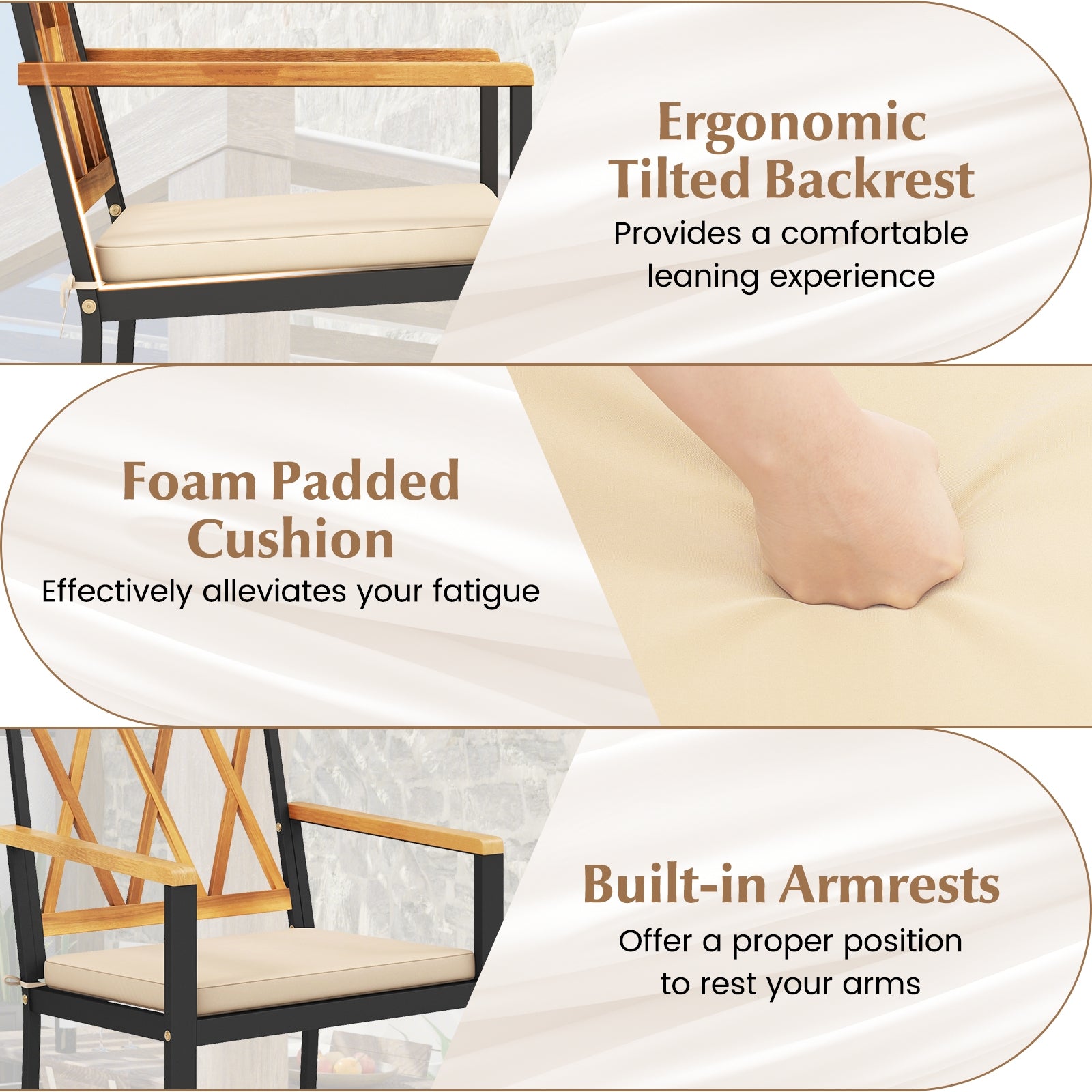 5 Piece Patio Acacia Wood Dining Set Solid Wooden Dining Furniture with Umbrella Hole, Natural Patio Dining Sets at Gallery Canada