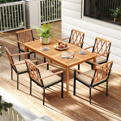 7 Piece Patio Acacia Wood Dining Set Solid Wooden Dining Furniture with Umbrella Hole, Natural Patio Dining Sets at Gallery Canada