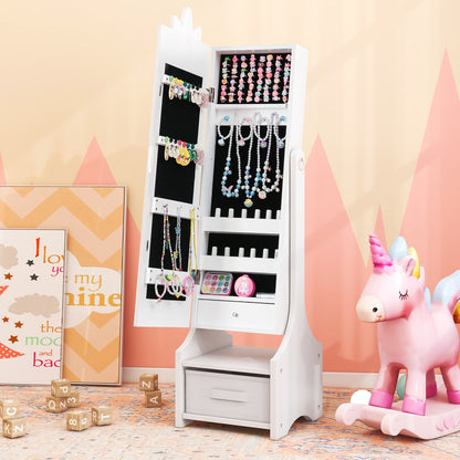 Kids Jewelry Cabinet with Full-Length Mirror for Kids Bedroom and Playroom, White Kids Vanities at Gallery Canada