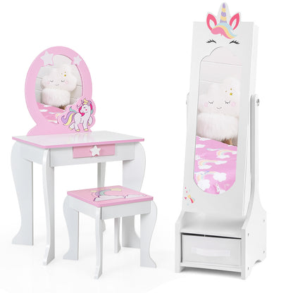 Kids Jewelry Cabinet with Full-Length Mirror for Kids Bedroom and Playroom, White Kids Vanities at Gallery Canada