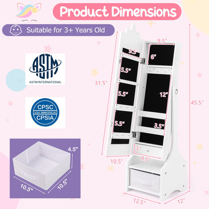 Kids Jewelry Cabinet with Full-Length Mirror for Kids Bedroom and Playroom, White Kids Vanities at Gallery Canada