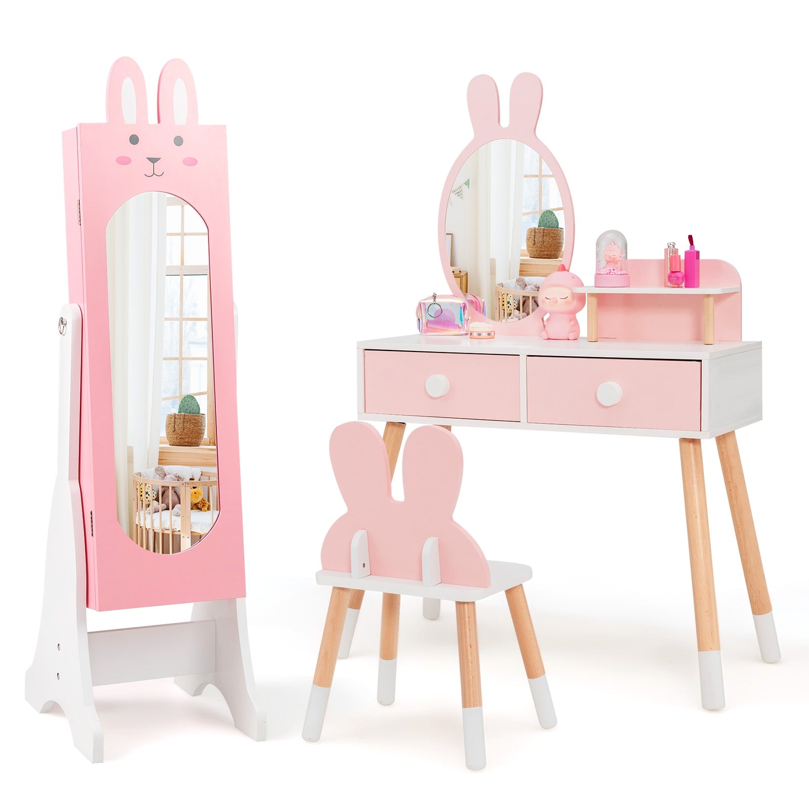 Kids Jewelry Armoire Cabinet with 2 Tilt Angles and Large Capacity, Pink Kids Vanities at Gallery Canada