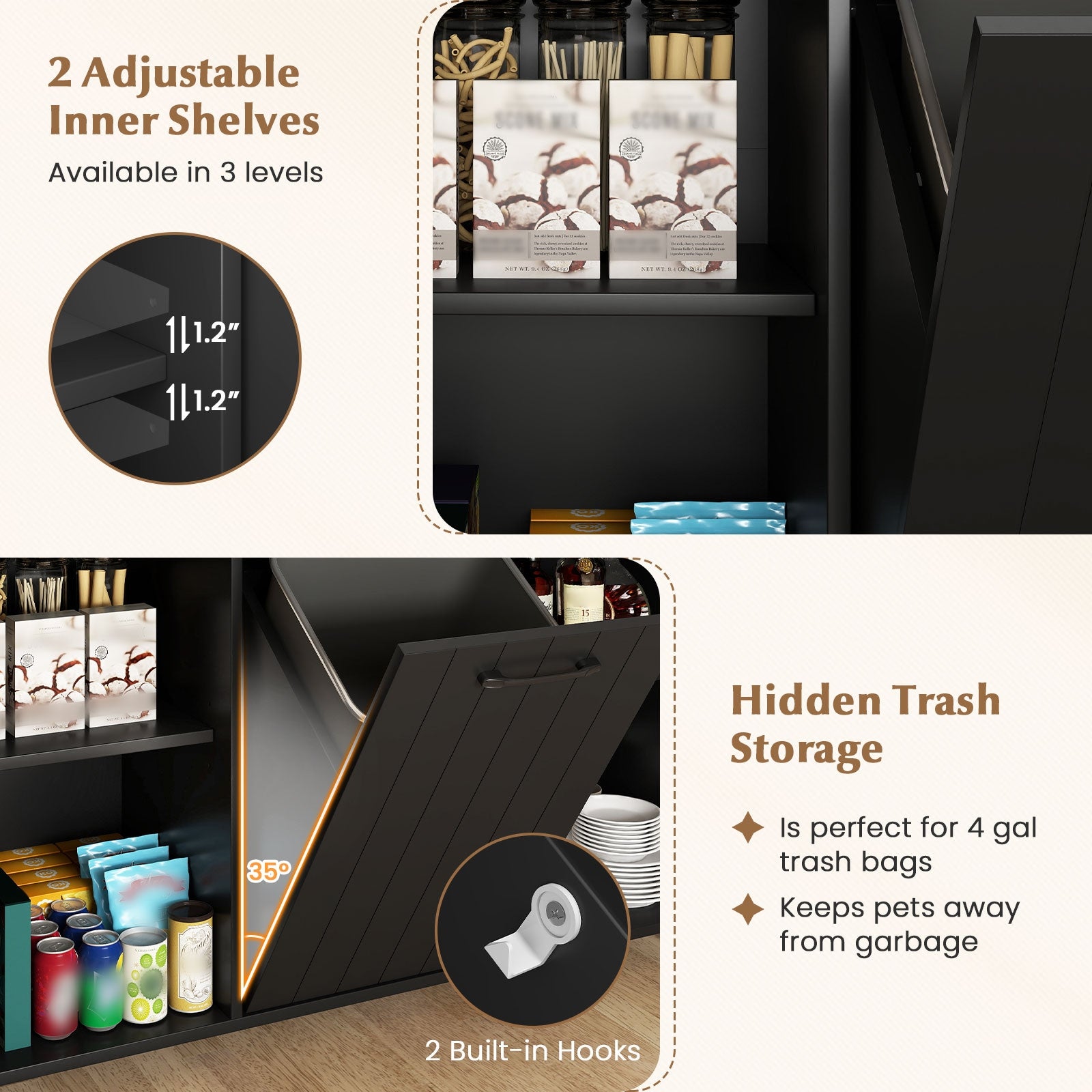 Mobile Kitchen Island Table with Trash Bag Storage for Dining Room, Black Kitchen Islands & Carts at Gallery Canada