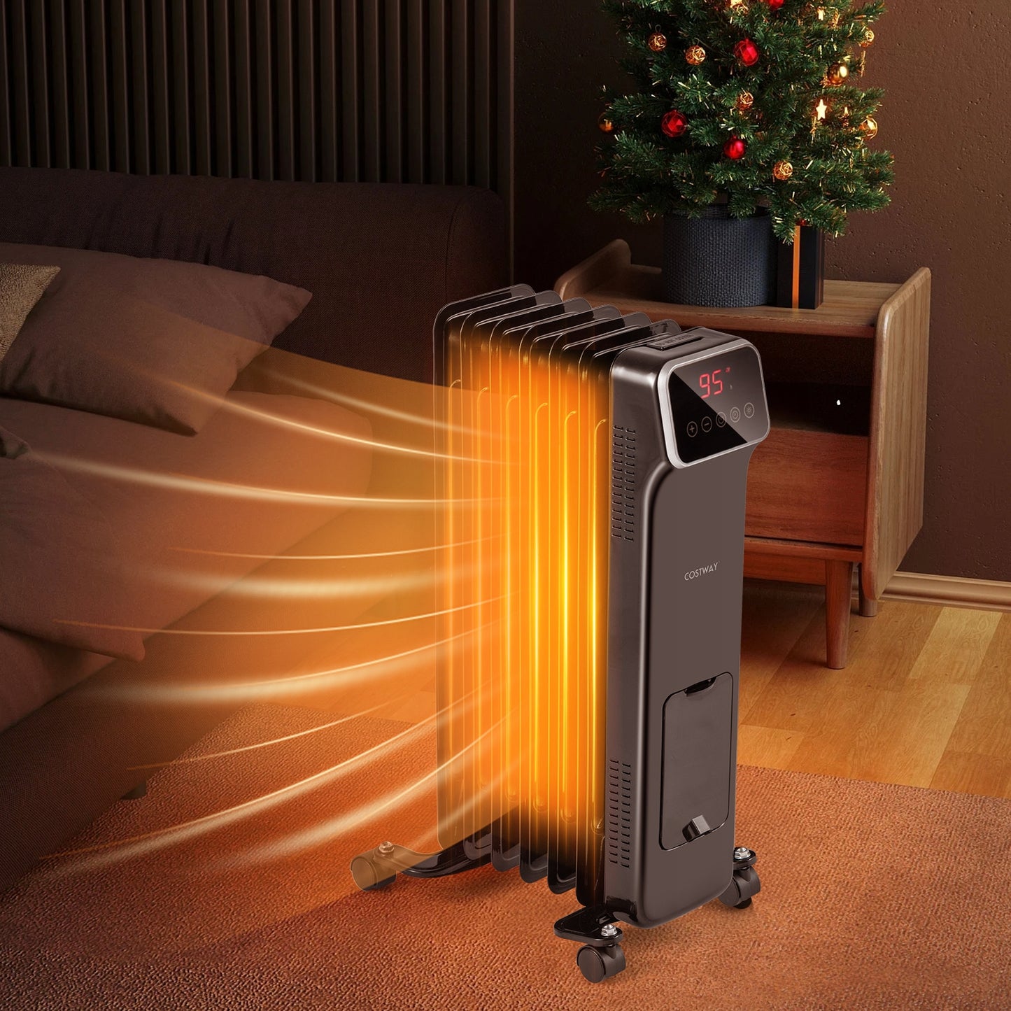 Radiateur à bain d'huile 1500W, Télécommande, 3 Modes, Minuteur 24H, Noir