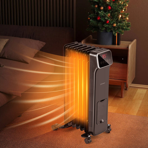 1500W Oil Filled Radiator Heater, Remote Control, 3 Modes, 24H Timer, Black