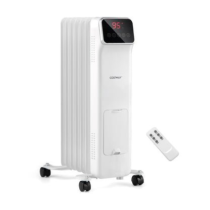 1500W Oil Filled Radiator Heater, Remote Control, 3 Modes, 24H Timer, White Space Heaters White at Gallery Canada