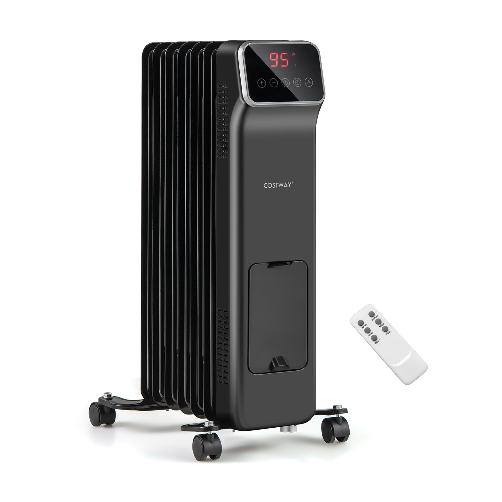 1500W Oil Filled Radiator Heater, Remote Control, 3 Modes, 24H Timer, Black Space Heaters at Gallery Canada