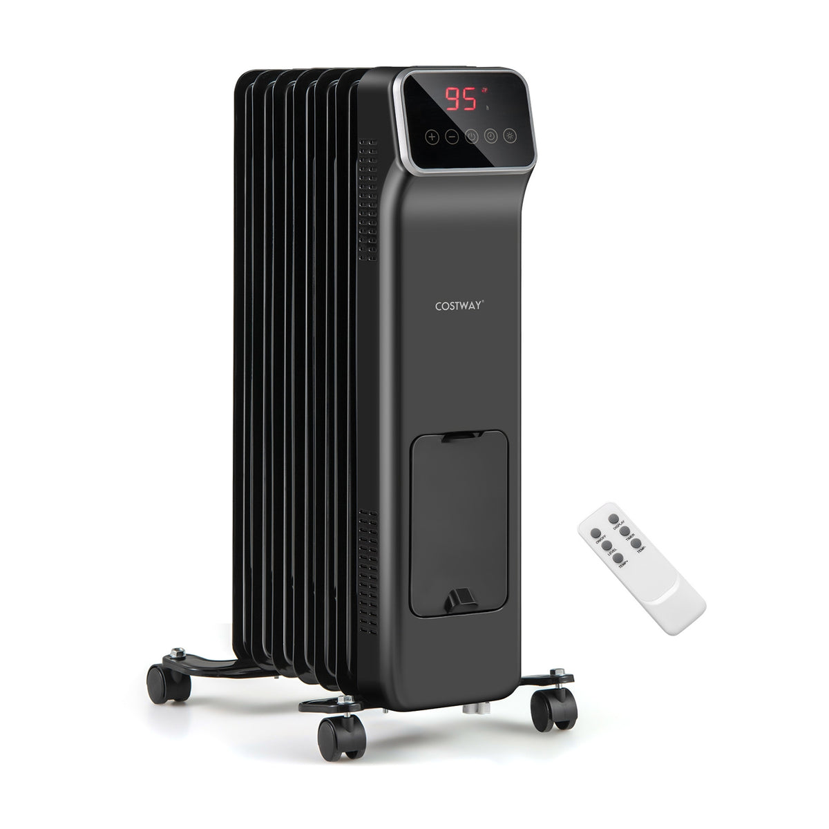 1500W Oil Filled Radiator Heater, Remote Control, 3 Modes, 24H Timer, Black Space Heaters at Gallery Canada
