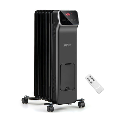 1500W Oil Filled Radiator Heater, Remote Control, 3 Modes, 24H Timer, Black Space Heaters at Gallery Canada