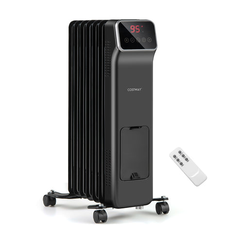 1500W Oil Filled Radiator Heater with Remote Control 3 Modes 24H Timer, Black