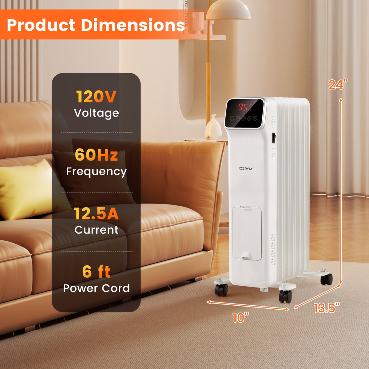 1500W Oil Filled Radiator Heater, Remote Control, 3 Modes, 24H Timer, White Space Heaters at Gallery Canada