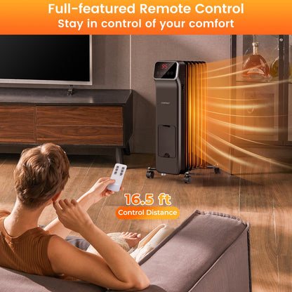 1500W Oil Filled Radiator Heater with Remote Control 3 Modes 24H Timer, Black Space Heaters at Gallery Canada