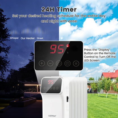 1500W Oil Filled Radiator Heater, Remote Control, 3 Modes, 24H Timer, White Space Heaters at Gallery Canada