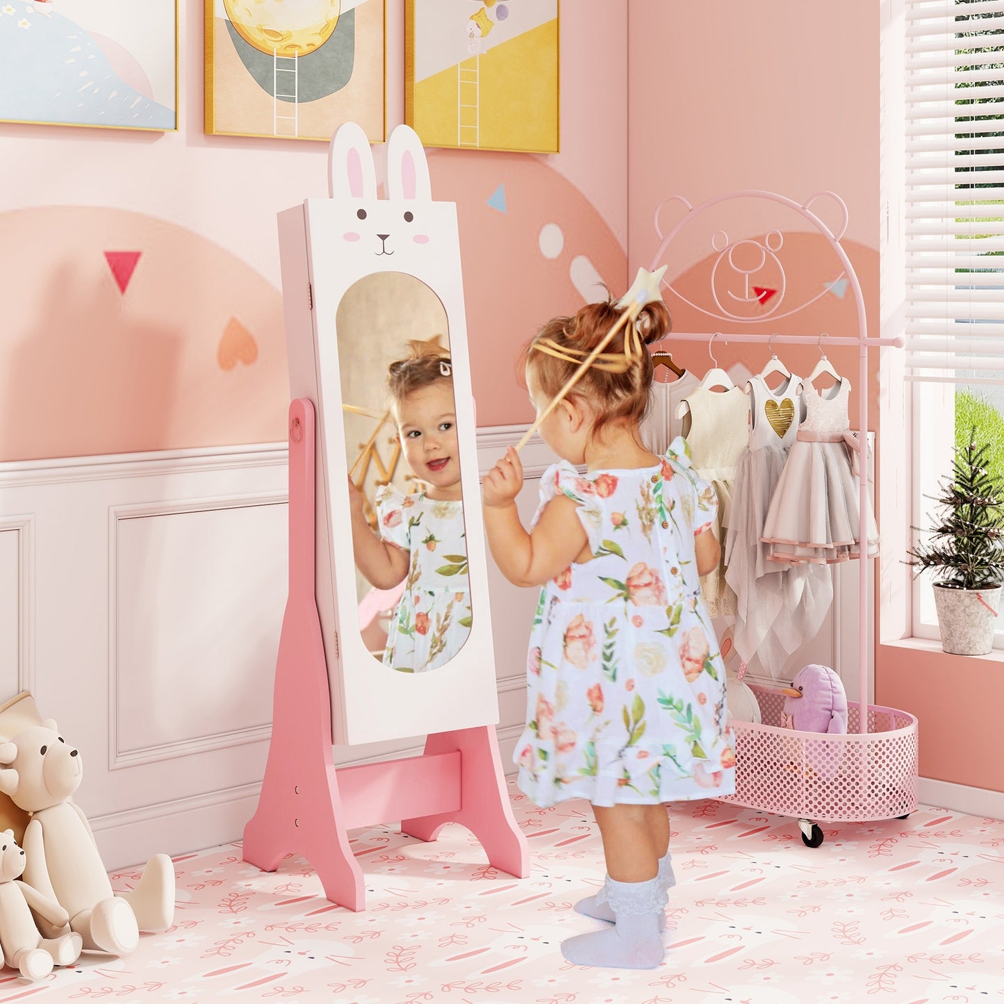 Kids Jewelry Armoire Cabinet with 2 Tilt Angles and Large Capacity, White Kids Vanities at Gallery Canada