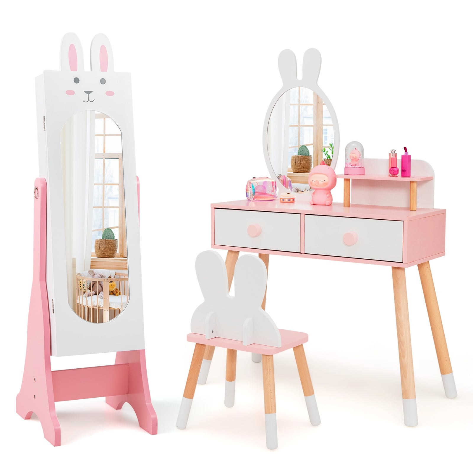Kids Jewelry Armoire Cabinet with 2 Tilt Angles and Large Capacity, White Kids Vanities at Gallery Canada