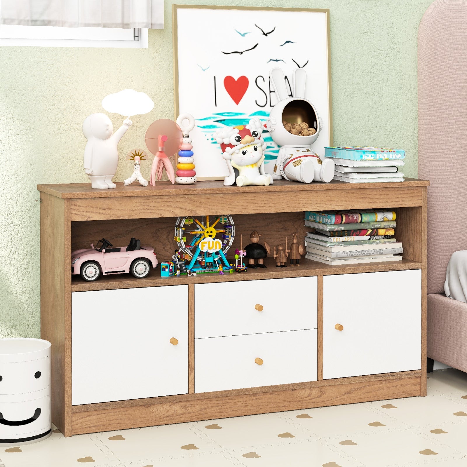 Kids Toy Storage Organizer with Open Shelf and 2 Drawers for Playroom, Natural Kids Storage at Gallery Canada