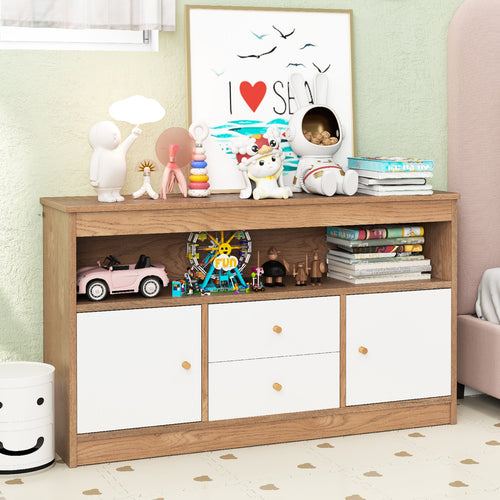 Kids Toy Storage Organizer with Open Shelf and 2 Drawers for Playroom, Natural