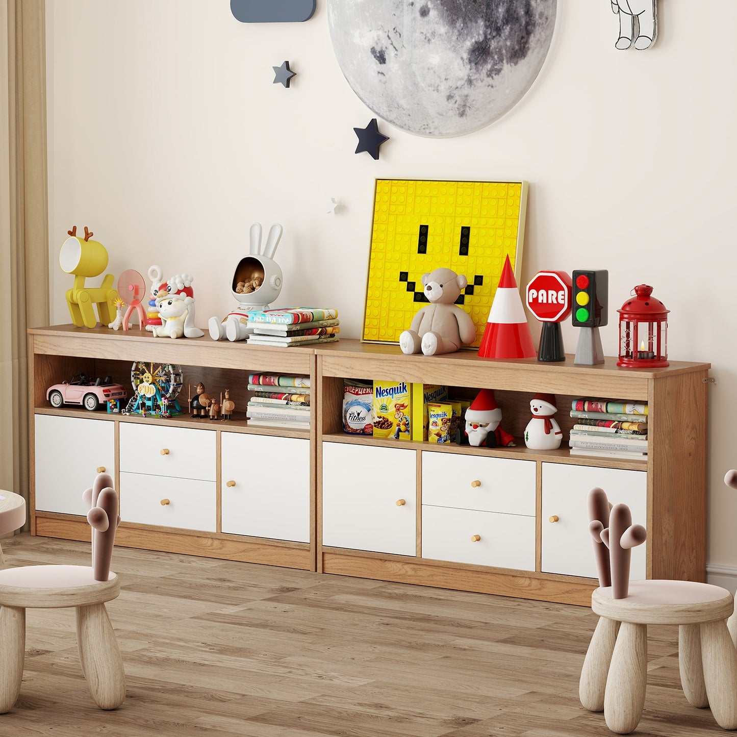 Kids Toy Storage Organizer with Open Shelf and 2 Drawers for Playroom, Natural Kids Storage at Gallery Canada