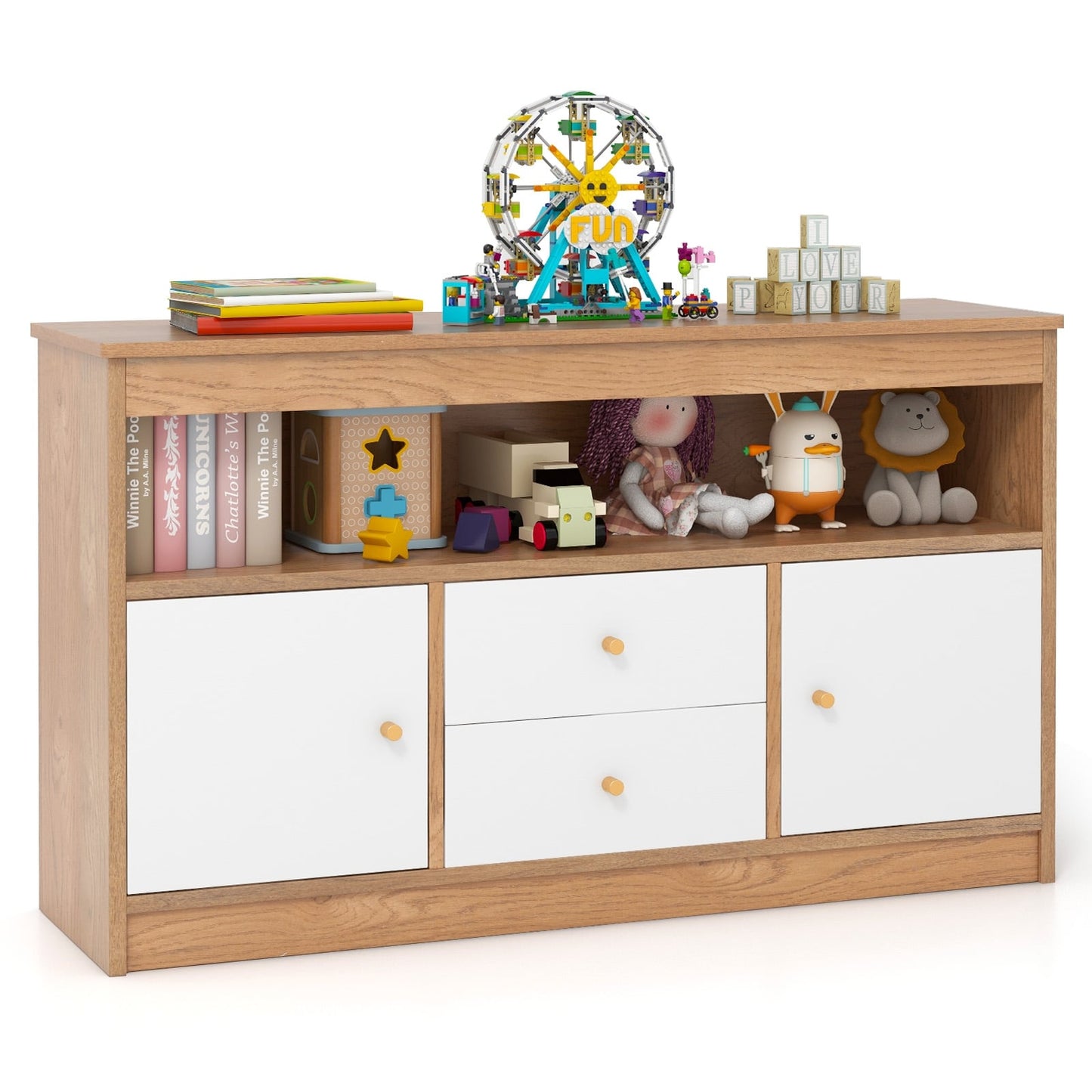 Kids Toy Storage Organizer, Open Shelf, 2 Drawers, Natural Kids Storage at Gallery Canada