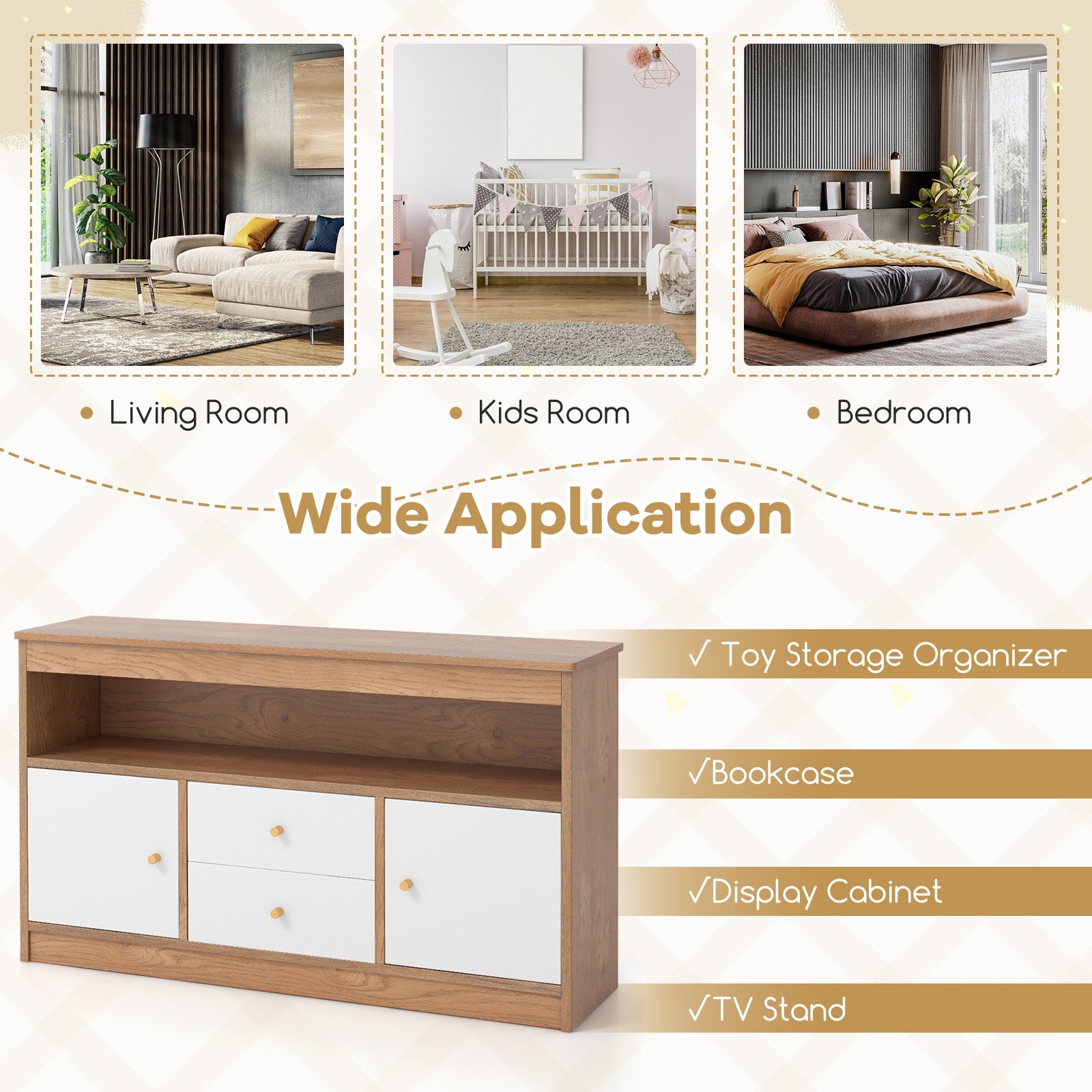 Kids Toy Storage Organizer with Open Shelf and 2 Drawers for Playroom, Natural Kids Storage at Gallery Canada