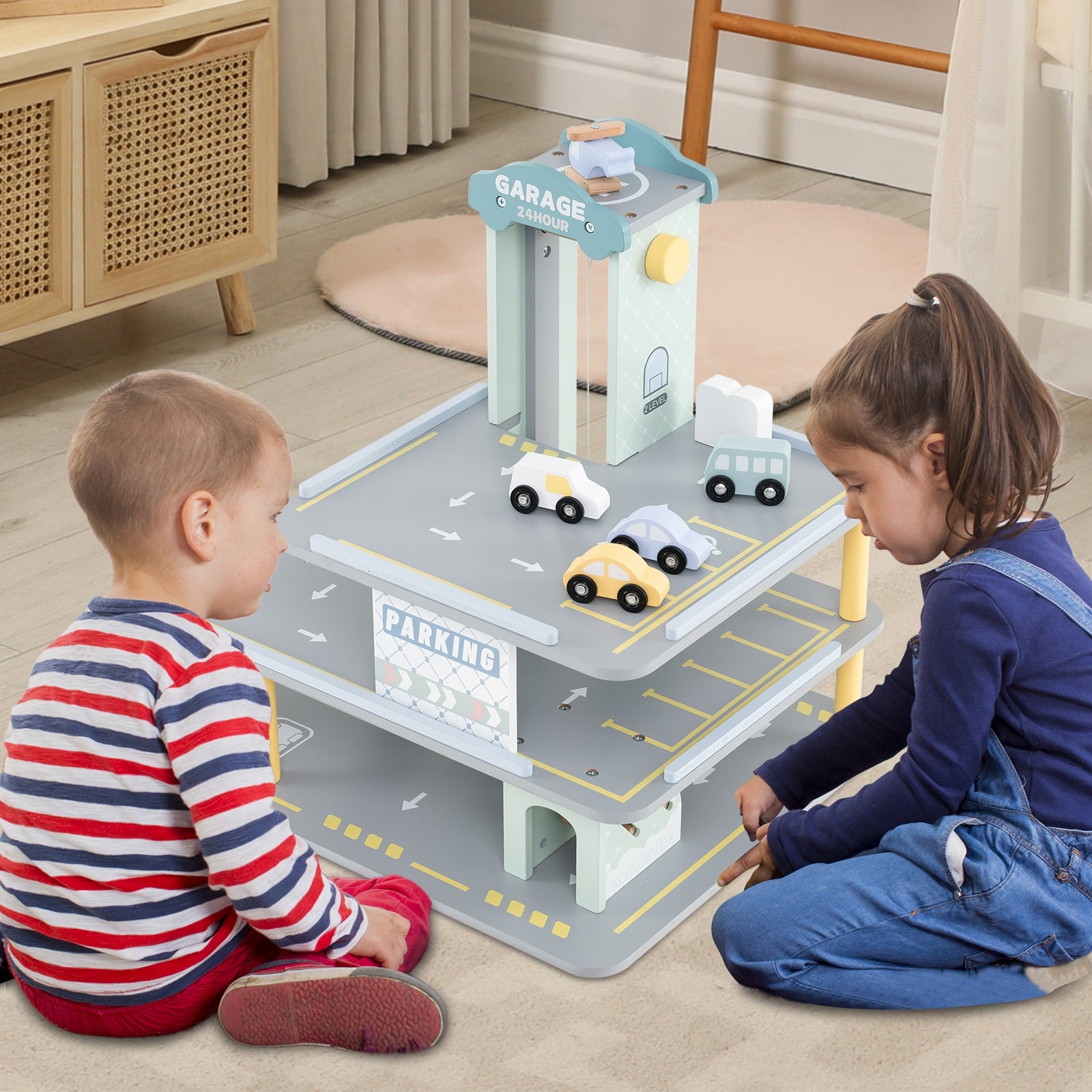 Parking Garage Playset With 4 Cars, Helicopter, Gray Push & Pedal Ride On Toys at Gallery Canada