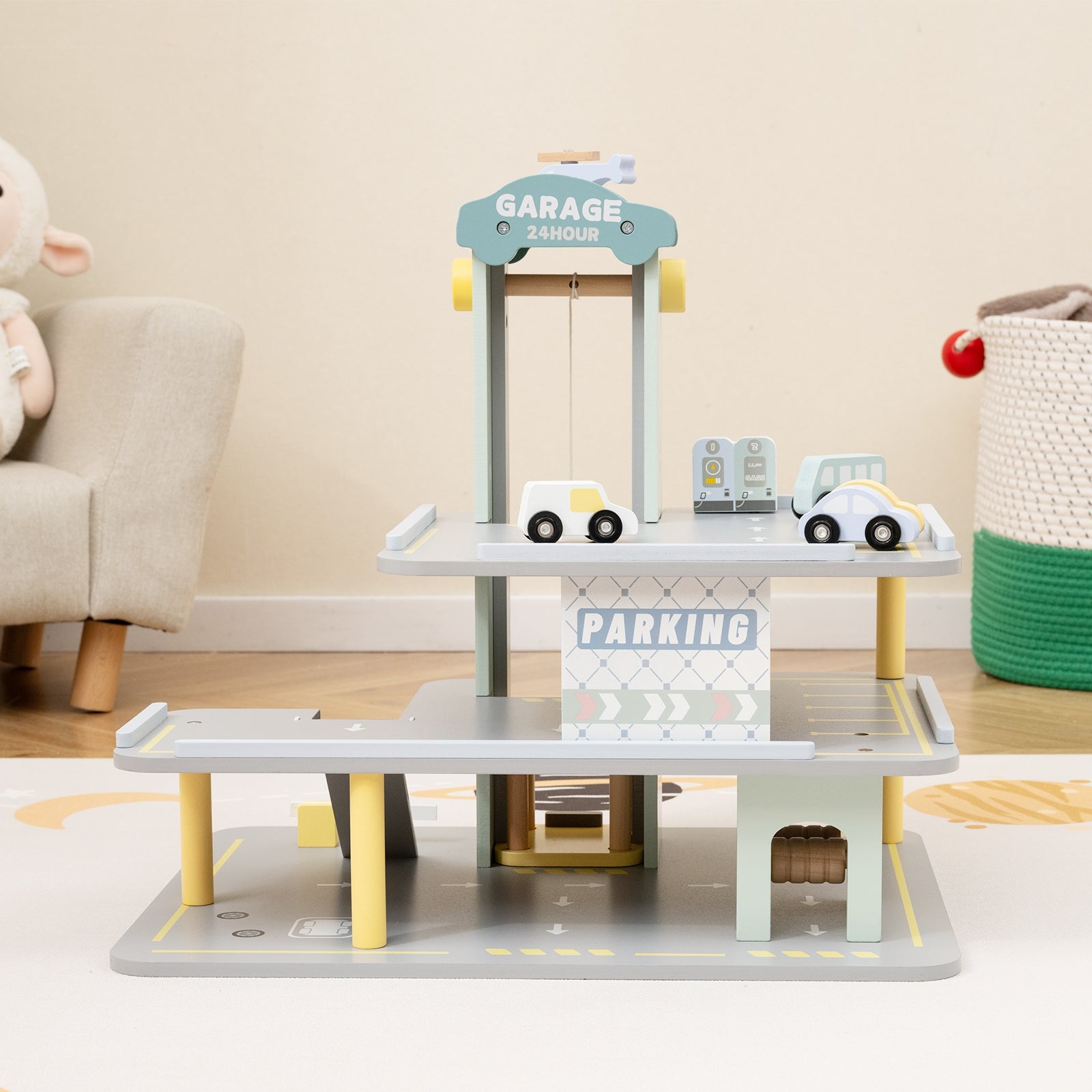 Parking Garage Playset With 4 Cars, Helicopter, Gray Push & Pedal Ride On Toys at Gallery Canada