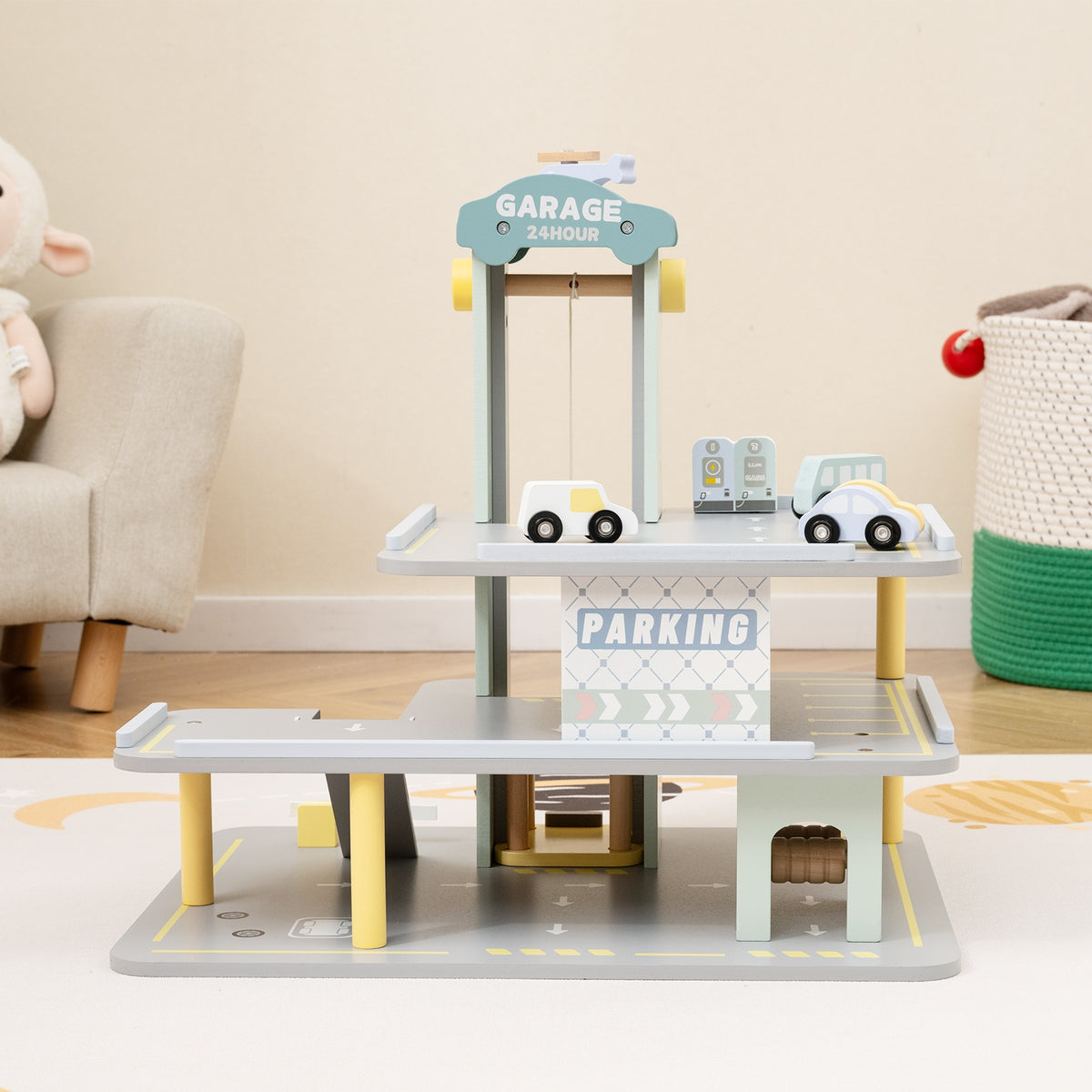 Parking Garage Playset With 4 Cars, Helicopter, Gray Push & Pedal Ride On Toys at Gallery Canada