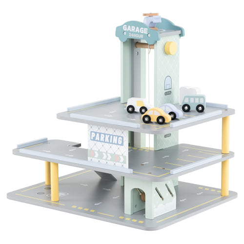 Parking Garage Playset With 4 Cars, Helicopter, Gray