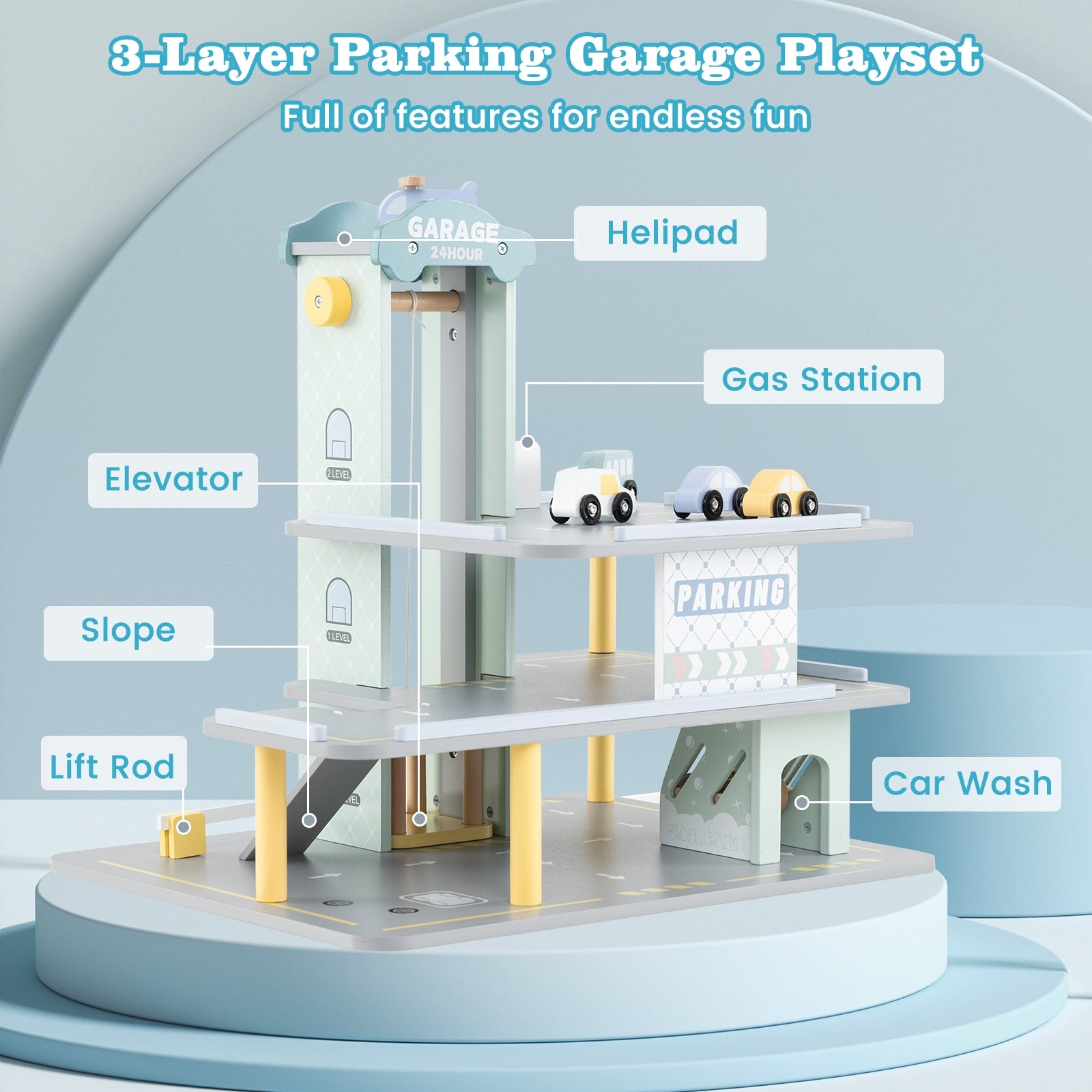 Parking Garage Playset With 4 Cars, Helicopter, Gray Push & Pedal Ride On Toys at Gallery Canada