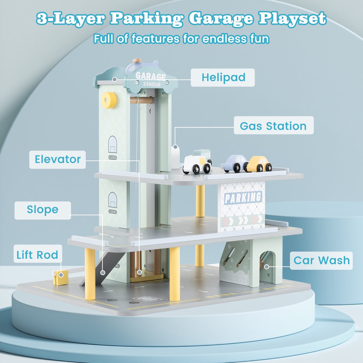 Parking Garage Playset With 4 Cars, Helicopter, Gray Push & Pedal Ride On Toys at Gallery Canada