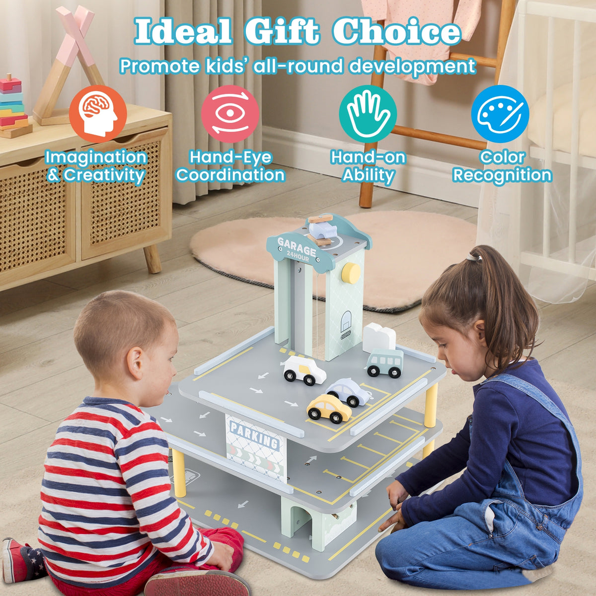 Parking Garage Playset With 4 Cars, Helicopter, Gray Push & Pedal Ride On Toys at Gallery Canada